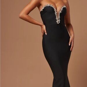 Fashion Nova Black Strapless Dress with Silver Accents